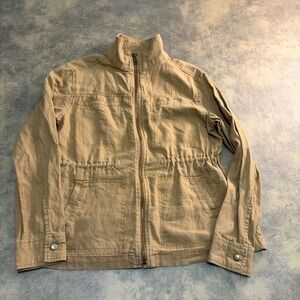 Old Navy Linen Utility Jacket Womens XS Caramel Brown Full Zip Cinched Waist